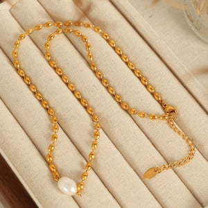 1 Piece Simple Series Retro Beads Stainless Steel  Gold Color Artificial Pearl Women's Beaded Necklaces h5 